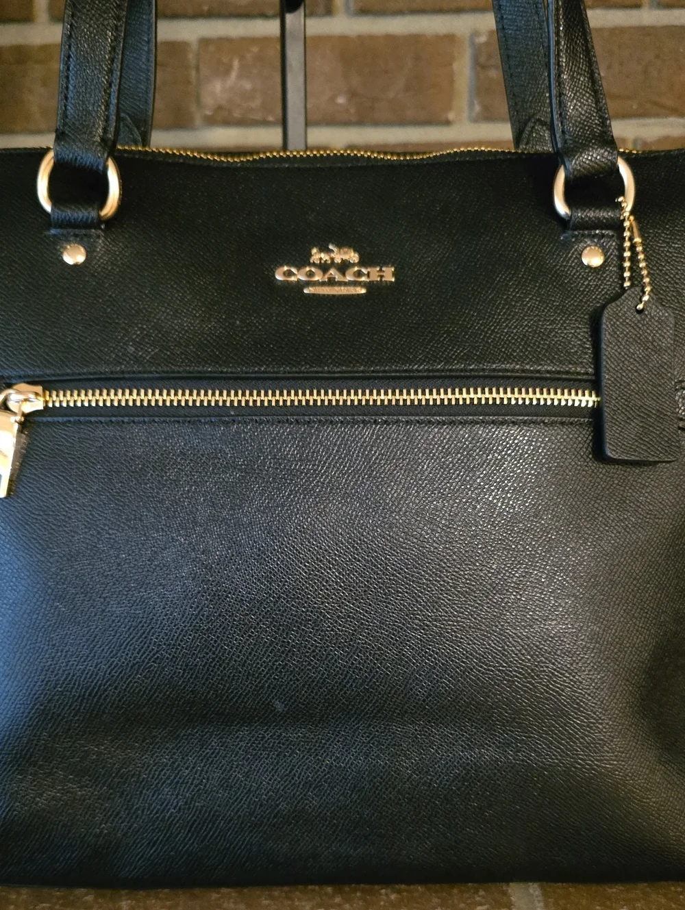 COACH Gallery Tote Bag Crossgrain Leather Large Black